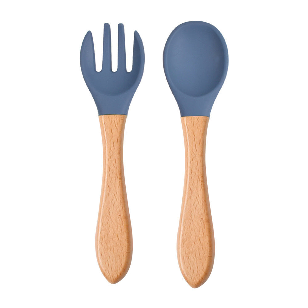 Eco-Friendly Silicone & Wood Utensil Set for Kids - Blue