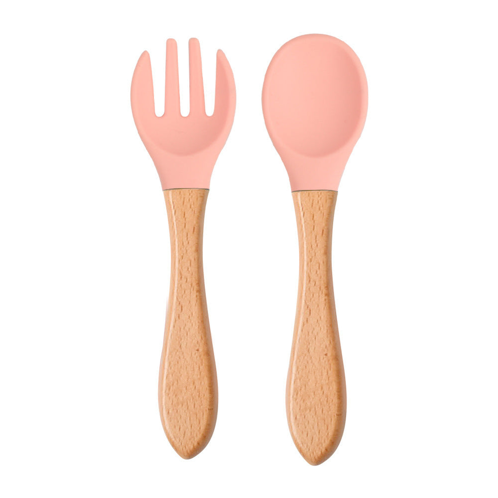 Eco-Friendly Silicone & Wood Utensil Set for Kids - Blue