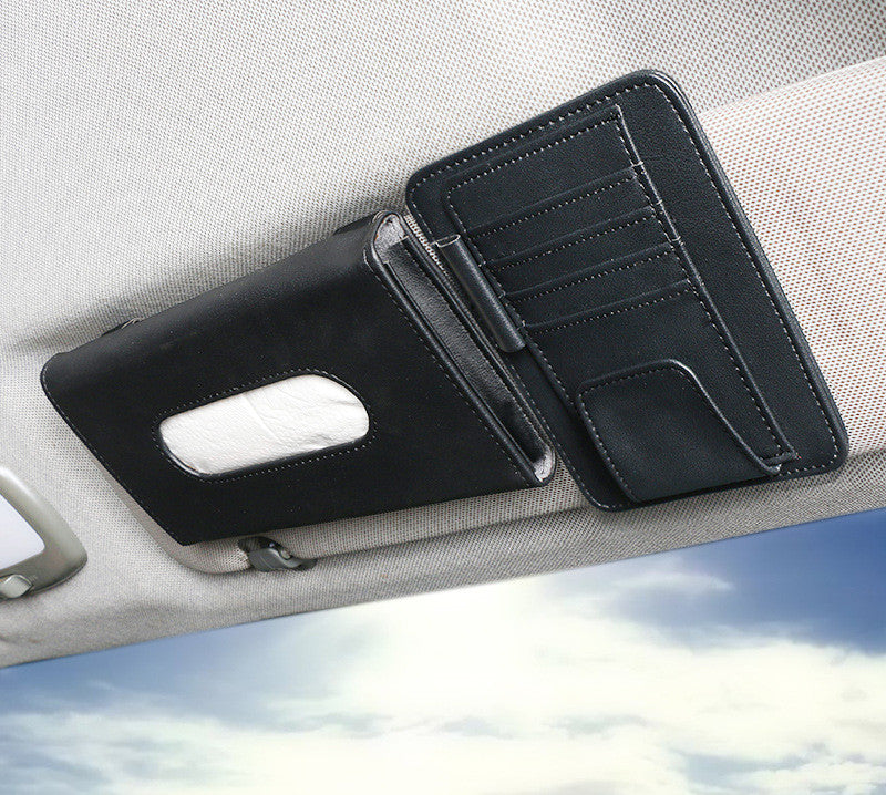Beige Car Visor Organizer with Multi-Compartment Design