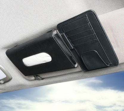 Beige Car Visor Organizer with Multi-Compartment Design