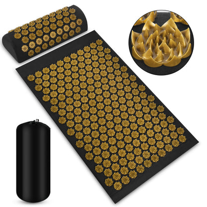 Black Acupressure Mat and Pillow Set for Wellness and Relaxation