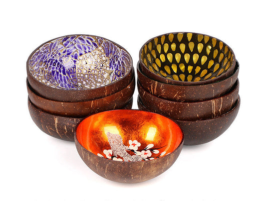 Eco-Friendly Coconut Shell Bowls with Colorful Interiors