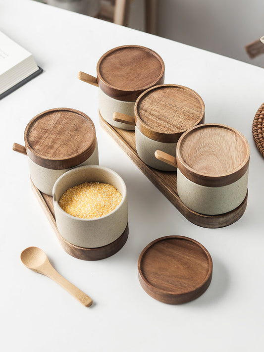 Eco-Friendly Spice Jars with Wooden Tray