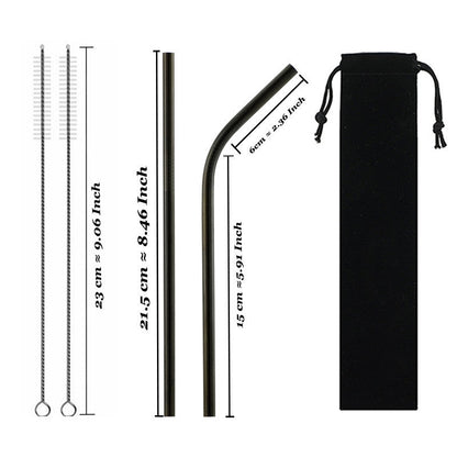 Eco-Friendly Reusable Stainless Steel Metal Straws Set with Cleaning Brushes