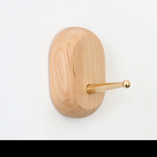 Natural wood wall hook with gold metallic accent