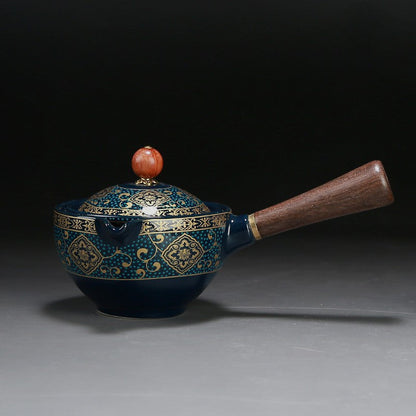 Elegant Ceramic Teapot and Teacup Set - Eco-Friendly, Durable, White with Blue Patterns
