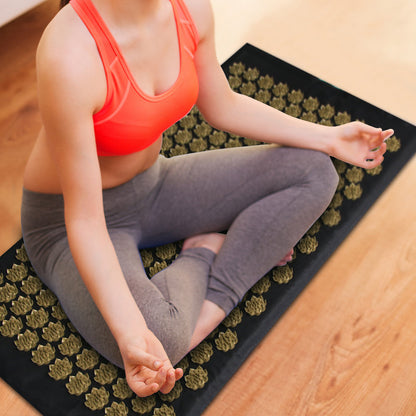 Black Acupressure Mat and Pillow Set for Wellness and Relaxation