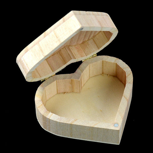 Heart-shaped wooden box made from natural wood