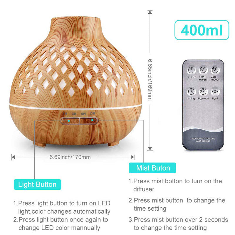 Eco-Friendly Essential Oil Diffuser with LED Light and Remote Control