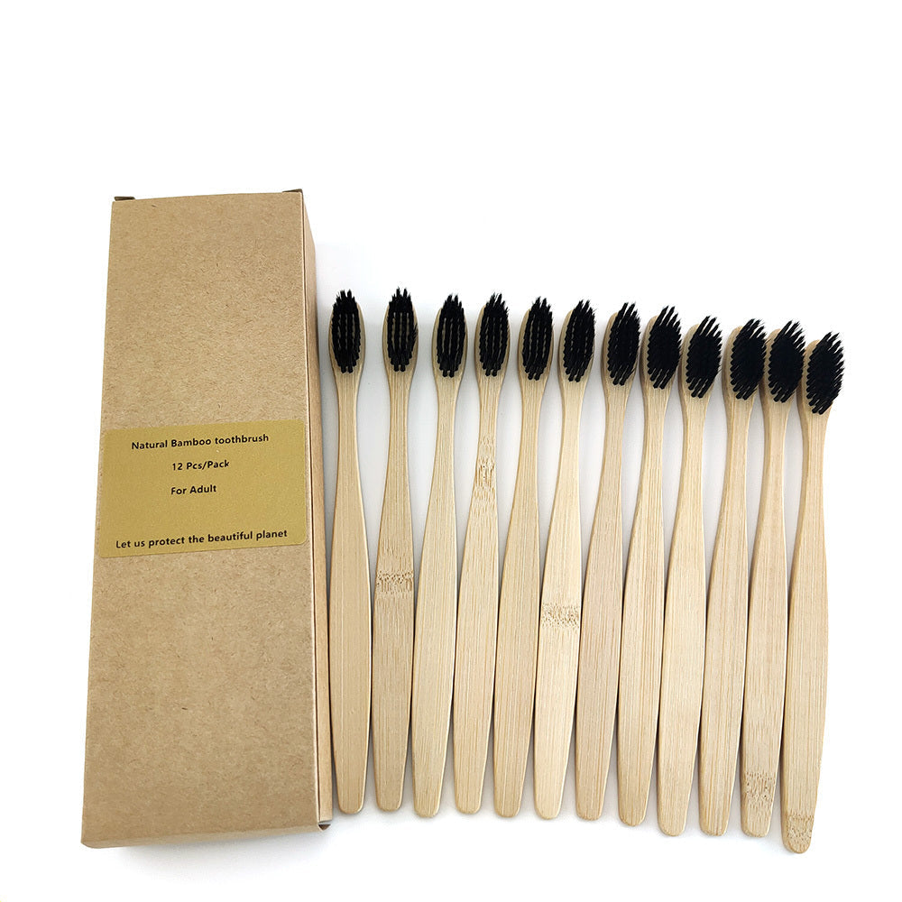 Eco-Friendly Bamboo Toothbrush 12-Pack with Biodegradable Handle