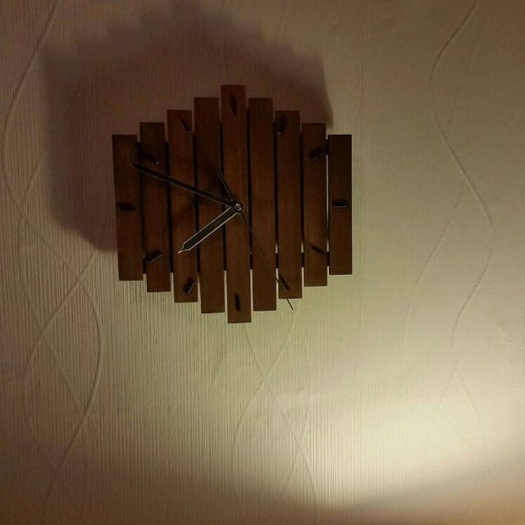 Natural Wood Analog Wall Clock with Staggered Wooden Slats