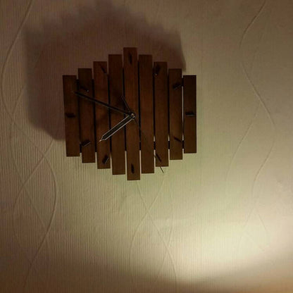 Natural Wood Analog Wall Clock with Staggered Wooden Slats