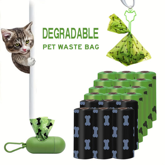 Eco-Friendly Degradable Pet Waste Bags with Dispenser - Green & Black