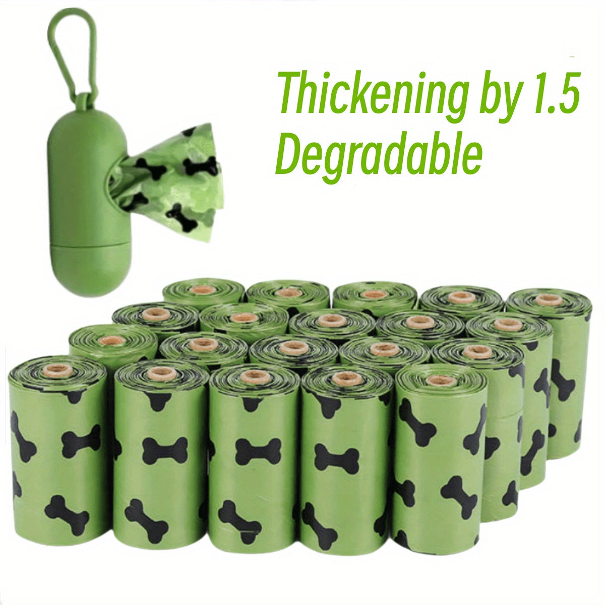 Eco-Friendly Degradable Pet Waste Bags with Dispenser - Green & Black
