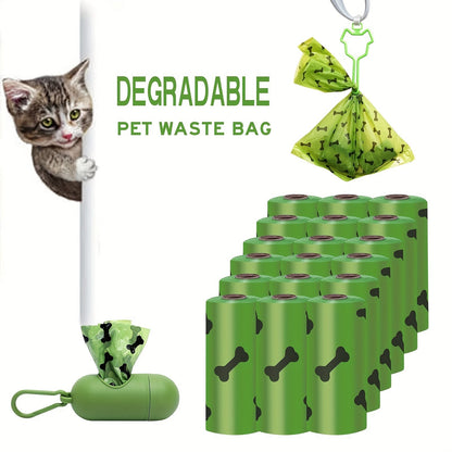 Eco-Friendly Degradable Pet Waste Bags with Dispenser - Green & Black