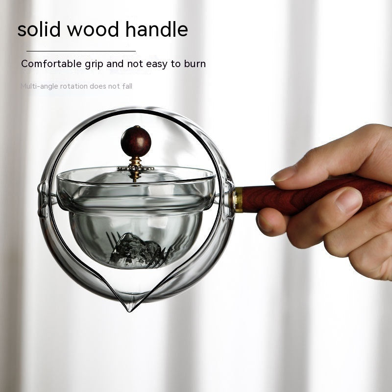 Eco-Friendly Glass Teapot Set with Wooden Handle and Cups