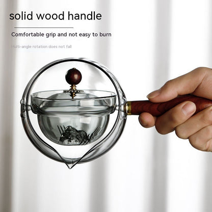 Eco-Friendly Glass Teapot Set with Wooden Handle and Cups
