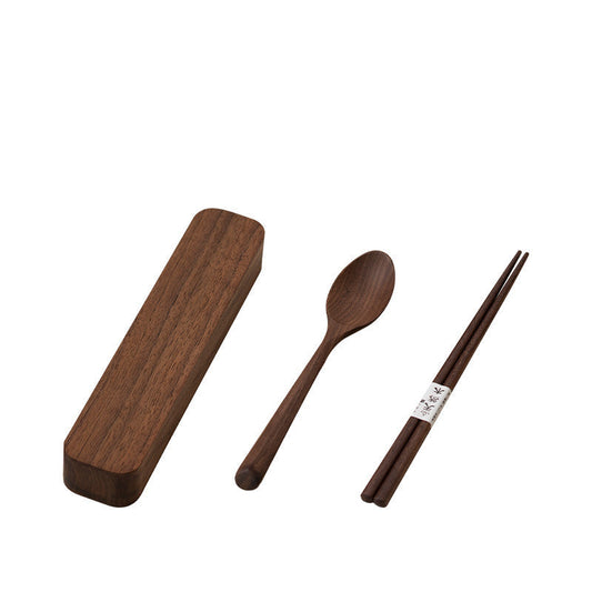 Eco-Friendly Wooden Cutlery Set with Spoon, Chopsticks, and Case