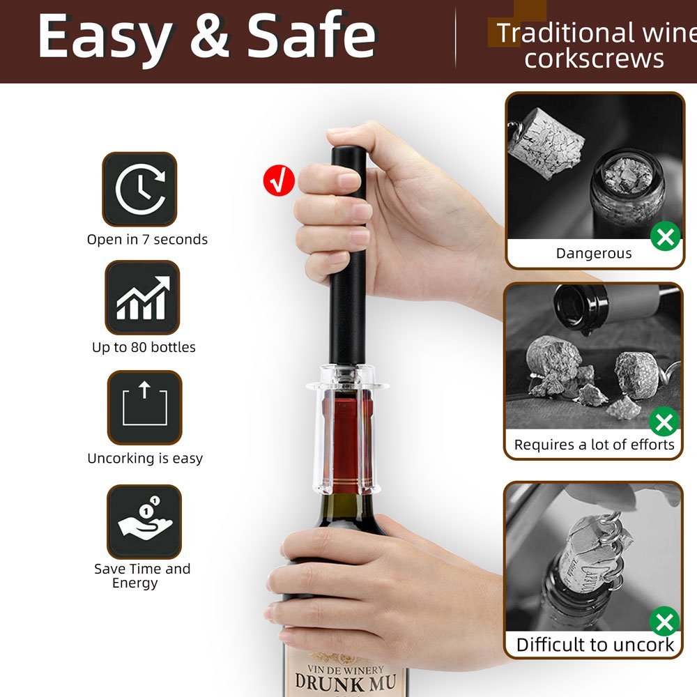 Eco-Friendly Reusable Wine Bottle Opener with Durable Black Handle