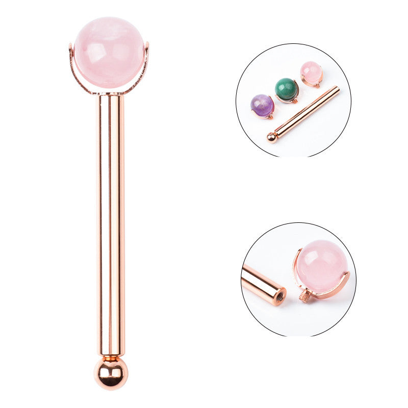Rose Gold Facial Roller with Interchangeable Stone Heads for Wellness