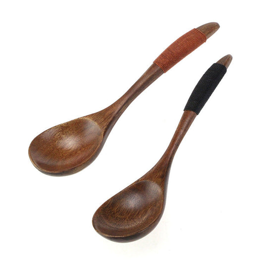 Eco-Friendly Wooden Spoons with Red and Black Handle Wraps