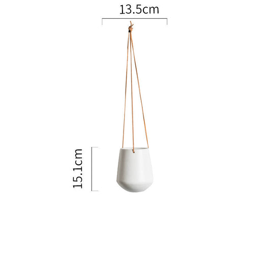 Eco-Friendly Ceramic Hanging Planter in White with Rounded Tapered Design