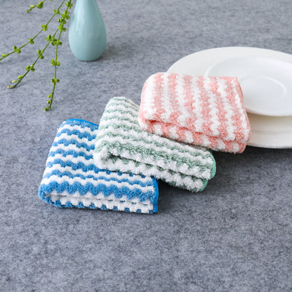 Eco-Friendly Reusable Cleaning Cloths in Blue, Green, and Pink with White Stripes