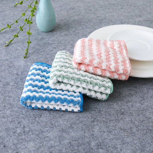 Eco-Friendly Reusable Cleaning Cloths in Blue, Green, and Pink with White Stripes