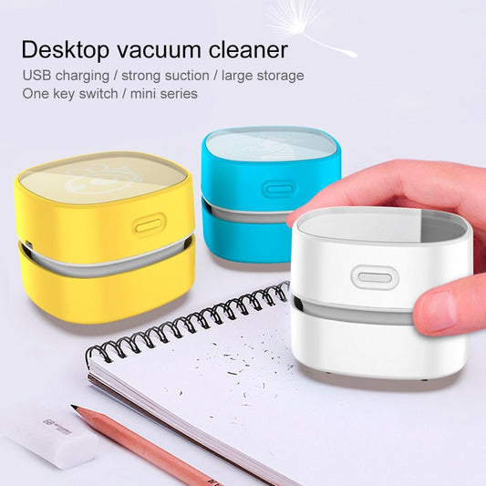 Compact USB Rechargeable Desktop Vacuum Cleaner in Yellow, Blue, and White