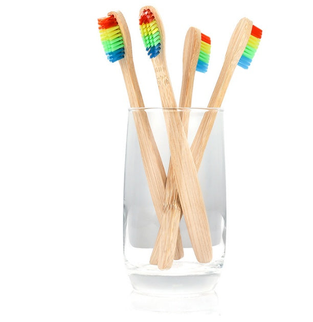 Eco-Friendly Bamboo Toothbrush with Multicolored Bristles