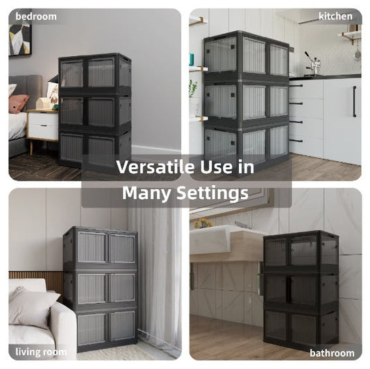 Stackable Modular Storage Unit with Black Frame and Translucent Panels