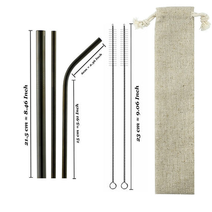 Eco-Friendly Reusable Stainless Steel Metal Straws Set with Cleaning Brushes
