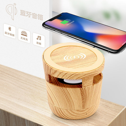 Eco-Friendly Bluetooth Speaker with Wireless Charging in Light Wood Grain
