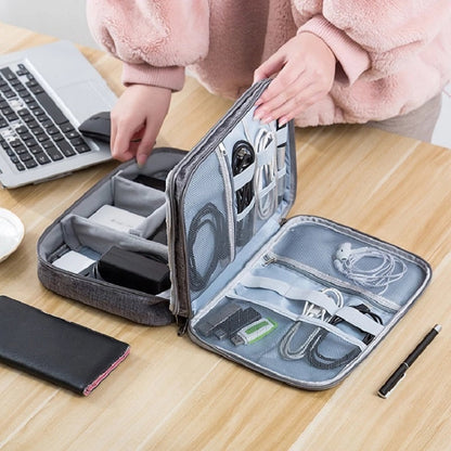 Gray Rectangular Cable Organizer Bag for Electronics