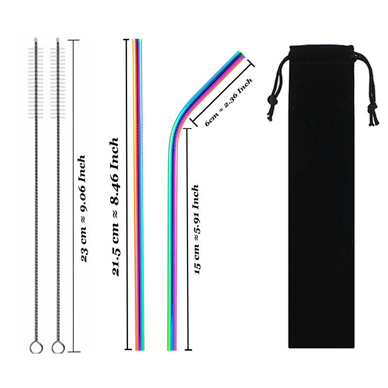 Eco-Friendly Reusable Stainless Steel Metal Straws Set with Cleaning Brushes