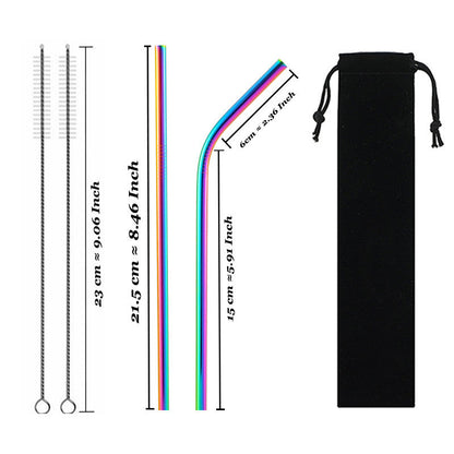 Eco-Friendly Reusable Stainless Steel Metal Straws Set with Cleaning Brushes