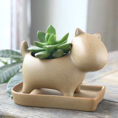 Eco-Friendly Elephant & Cat Succulent Planters - Natural Beige Ceramic