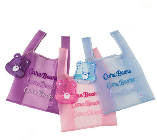 Eco-Friendly Reusable Shopping Bags with Bear Pouches in Purple, Pink, and Blue