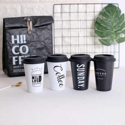 Eco-Friendly Reusable Coffee Cups - Black & White Ceramic or Stainless Steel with Silicone Lids
