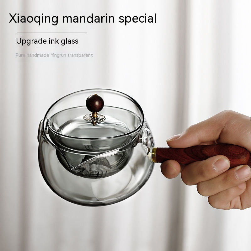 Eco-Friendly Glass Teapot Set with Wooden Handle and Cups