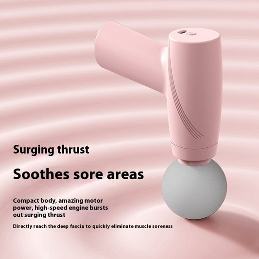 Pink compact massage gun with a gray spherical head for muscle relaxation