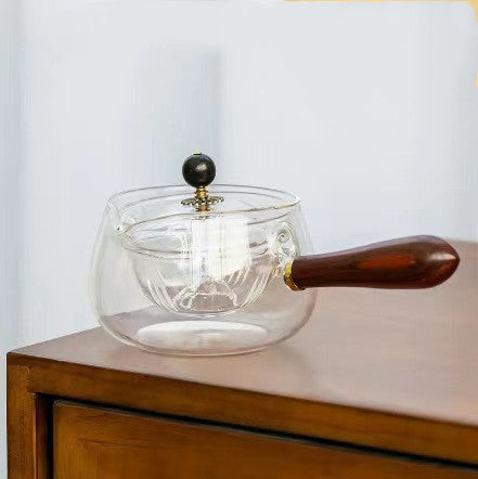 Eco-Friendly Glass Teapot Set with Wooden Handle and Cups
