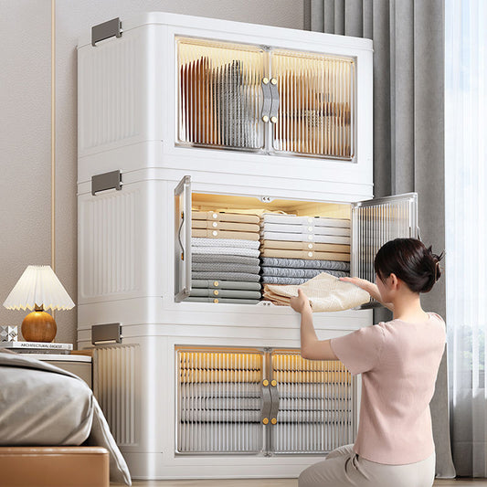 Stackable White Storage Cabinet with Transparent Doors