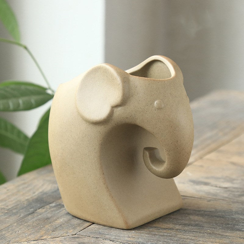 Eco-Friendly Elephant & Cat Succulent Planters - Natural Beige Ceramic