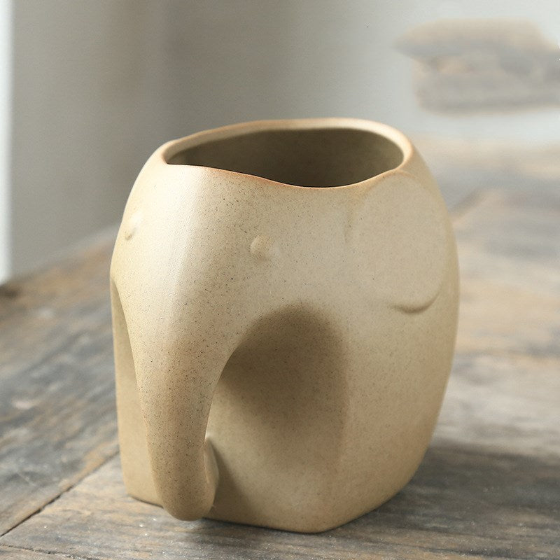 Eco-Friendly Elephant & Cat Succulent Planters - Natural Beige Ceramic