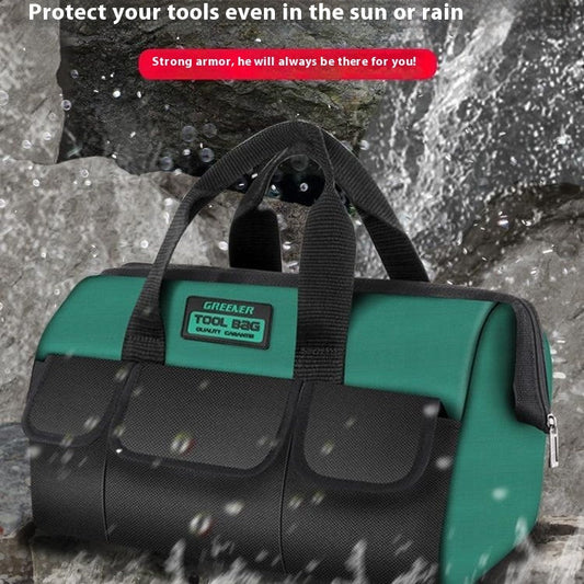 Green and black durable water-resistant tool bag