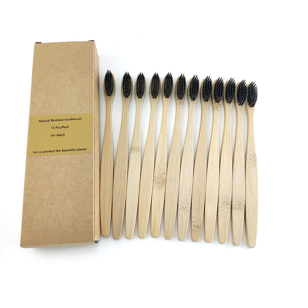 Eco-Friendly Bamboo Toothbrush 12-Pack with Biodegradable Handle