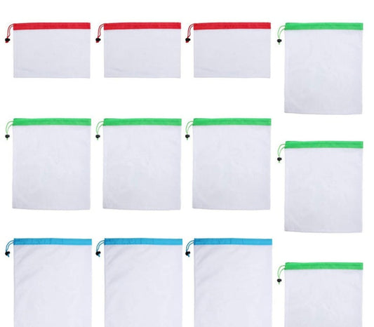 Eco-Friendly Reusable Produce Bags with Colorful Drawstrings