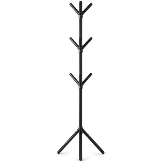 72 Pieces 3-Tier Freestanding Metal Coat Racks with Multiple Hooks and Tripod Base for Coats (Hats – Bags – Entryway – Bedroom and Office – Black)
