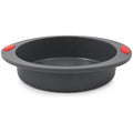 96 Pieces 9 Inch Round Silicone Cake Pans with Easy-Grip Handles (Food-Grade Non-Stick Baking Mold – Flexible Heat Resistant Bakeware – Easy Release and Easy Clean – Grey with Red Handles)